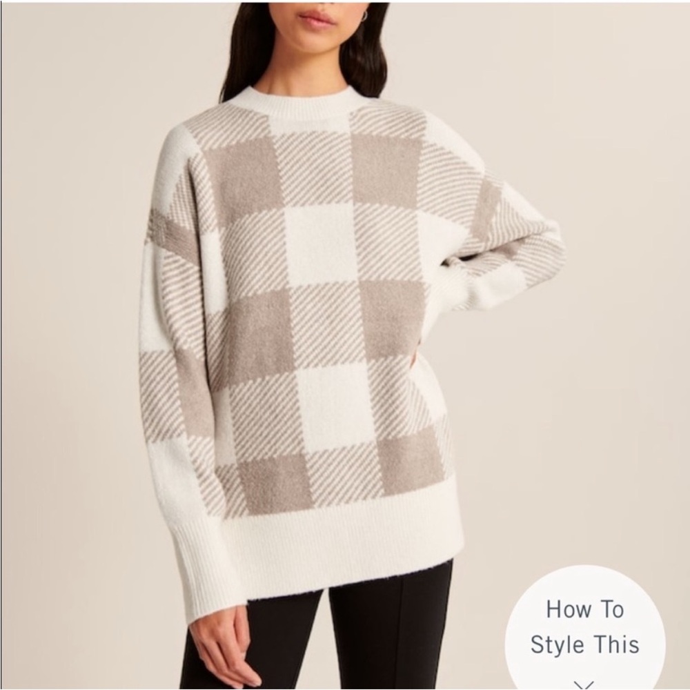 Abercrombie & Fitch Plaid Sweater - White and Tan